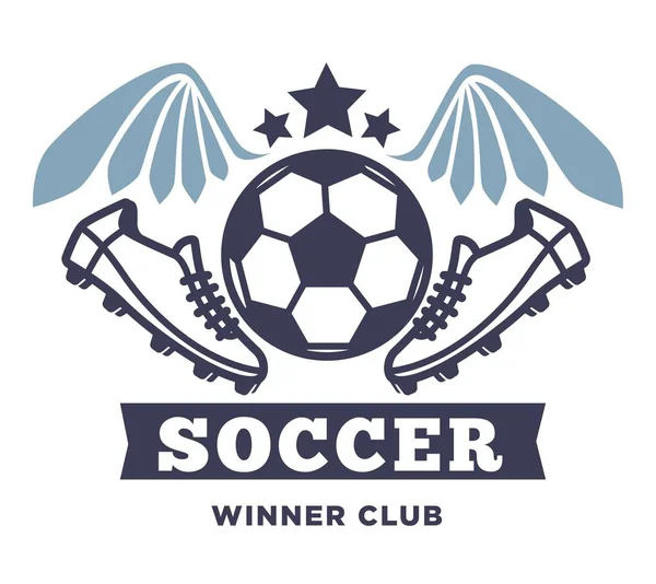 Futebol vencedor clube ícone isolado com lettering jogo de futebol — Vetor de Stock