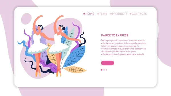 Filles en tutu danseurs de ballet en position de danse page web — Image vectorielle