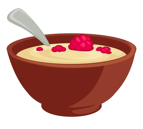 Bubur dengan susu dan raspberry dan vektor sendok - Stok Vektor