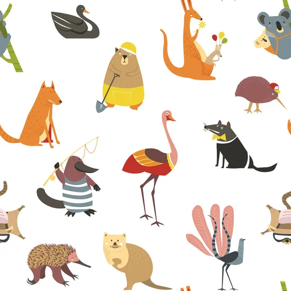 Wild Australian animals and birds seamless pattern wildlife — Stock Vector