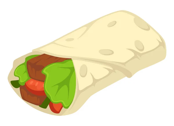 Burrito mit mexikanischen Blättern mit Brotvektor — Stockvektor