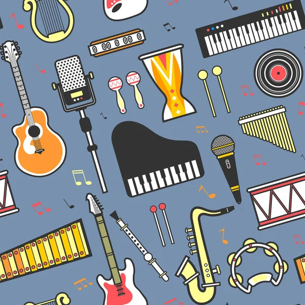 Concierto de música instrumentos musicales sin costura patrón de arte — Vector de stock