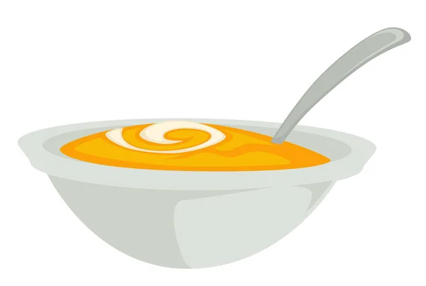 Sopa de calabaza o puré en tazón con cuchara plato aislado — Vector de stock