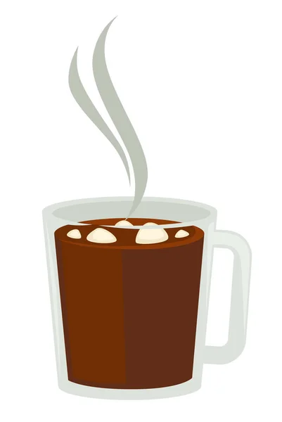 Какао или горячий шоколад с зефиром в стеклянной чашке изолированный объект — стоковый вектор