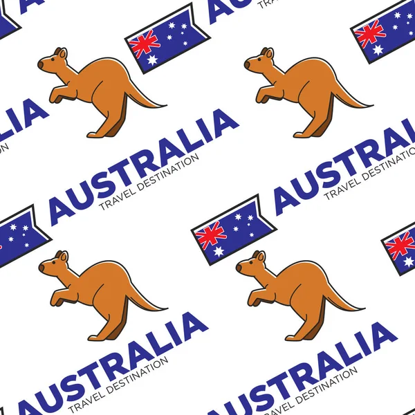 캥거루와 호주 국기 원활한 패턴 호주 여행 — 스톡 벡터