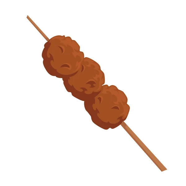 Meatballs on wooden stick skewer with meat vector — Stock Vector