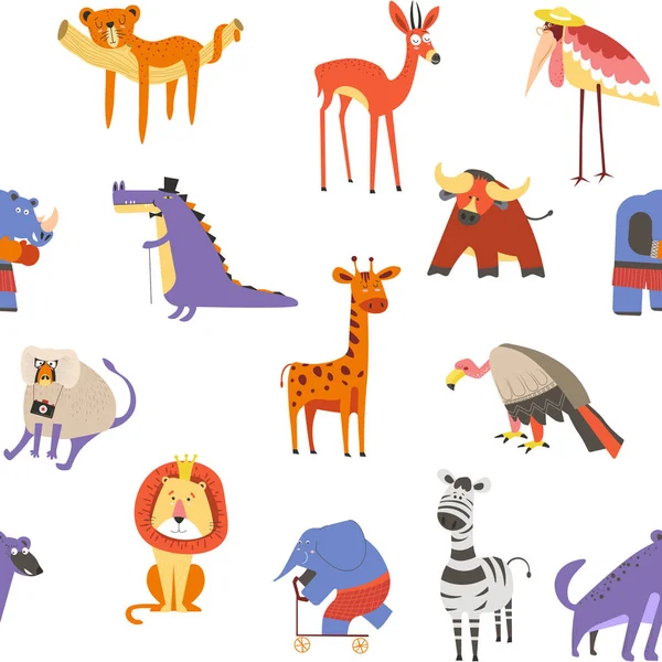 Animales y aves silvestres africanos patrón sin fisuras fauna y naturaleza — Vector de stock