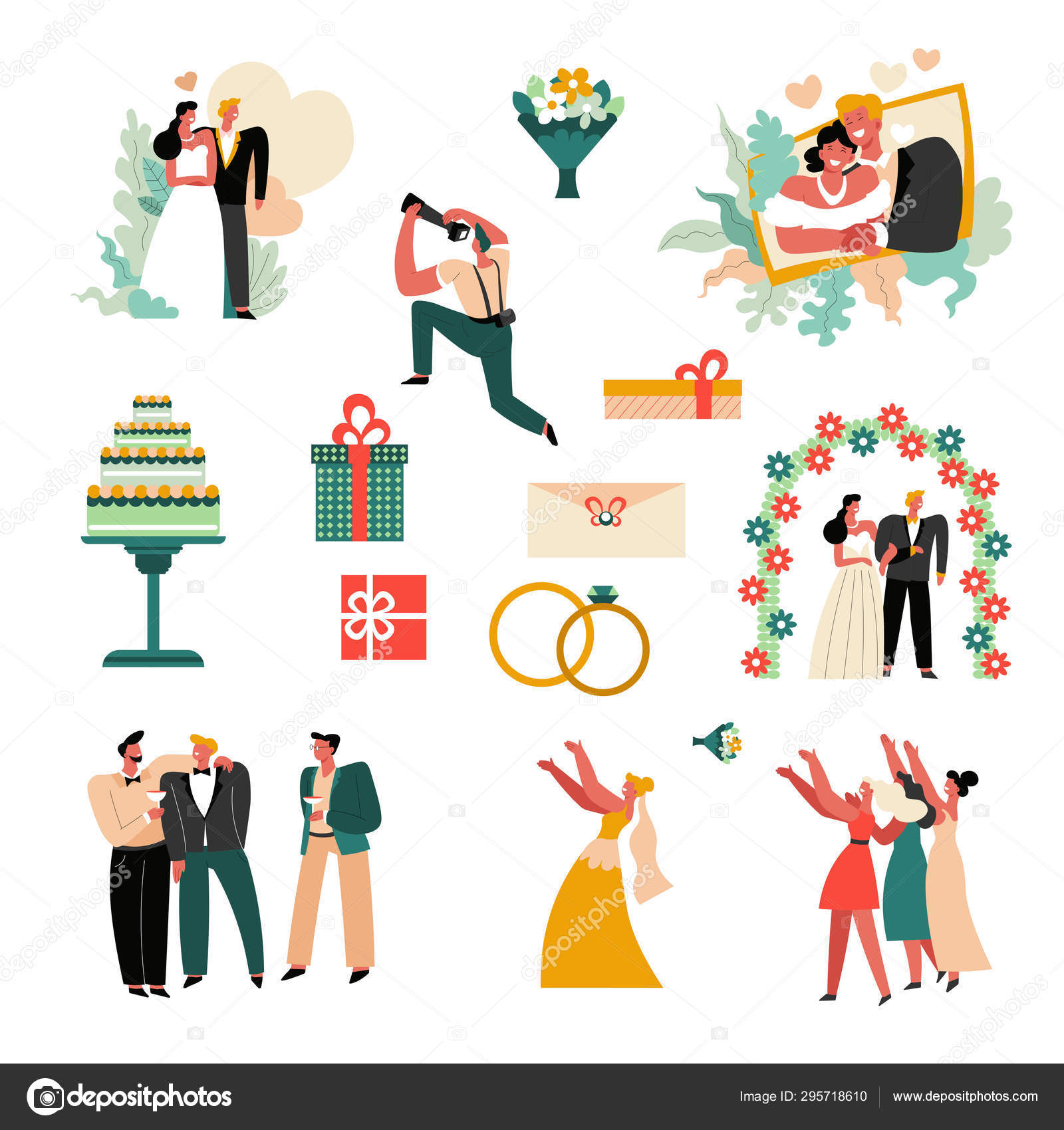 Hochzeitstag oder Trauung, Braut und Bräutigam isolierte Ikonen  Stock-Vektorbild von ©Sonulkaster 295718610, image size:1600x1700