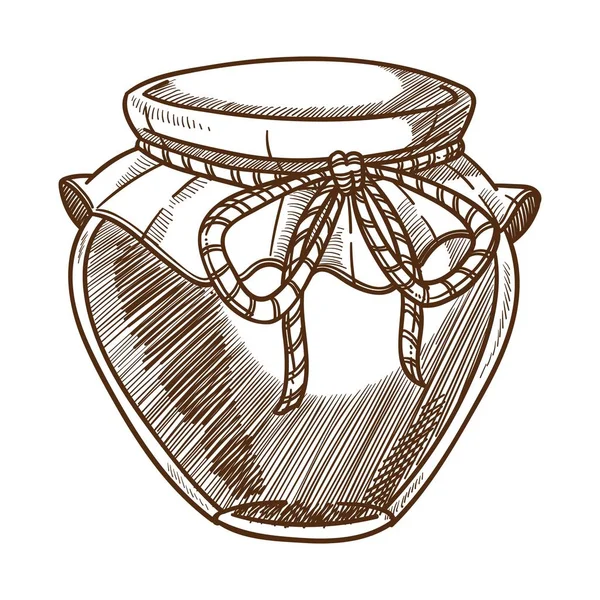Honey jar isolated sketch, organic food, apiary and apiculture — Stock Vector