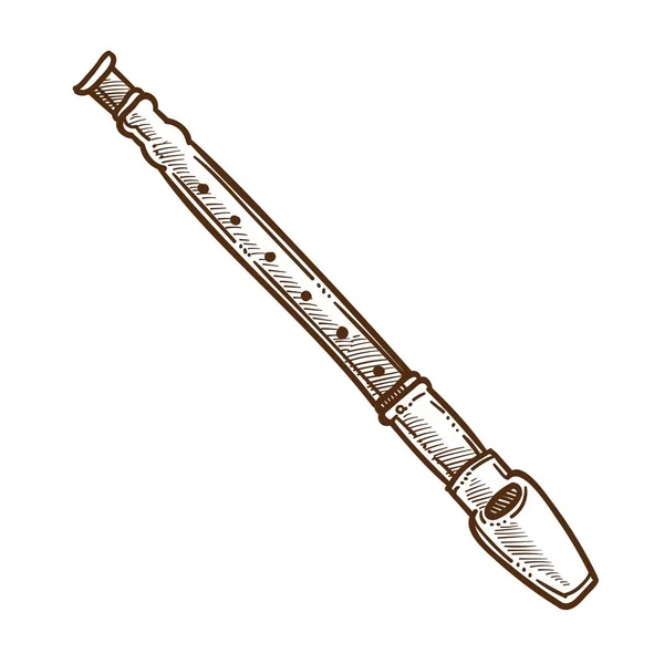 Flûte ou tube, instrument de musique à vent croquis isolé — Image vectorielle