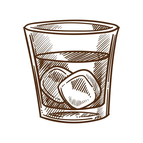 Whiskey, cola and ice cubes in glass isolated sketch — Stock Vector