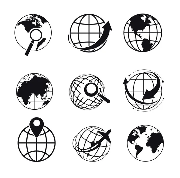Planet isolerade ikoner, Sök eller Geolocation, webbläsare symbol — Stock vektor