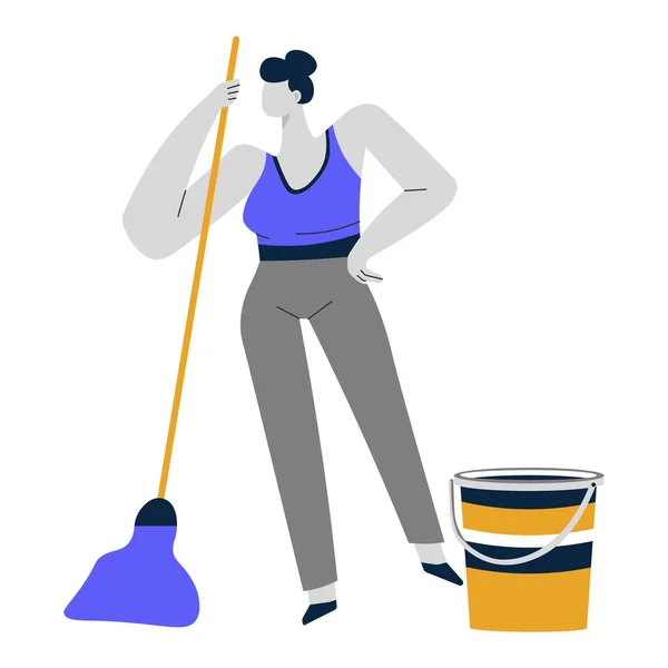 Servicio de limpieza o ama de casa, fregona o barrer piso — Vector de stock