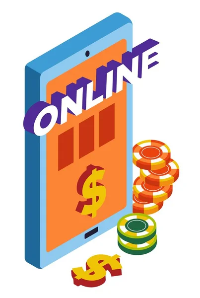 Online kasyno klub, gry hazardowe na białym tle ikona, urządzenie mobilne — Wektor stockowy