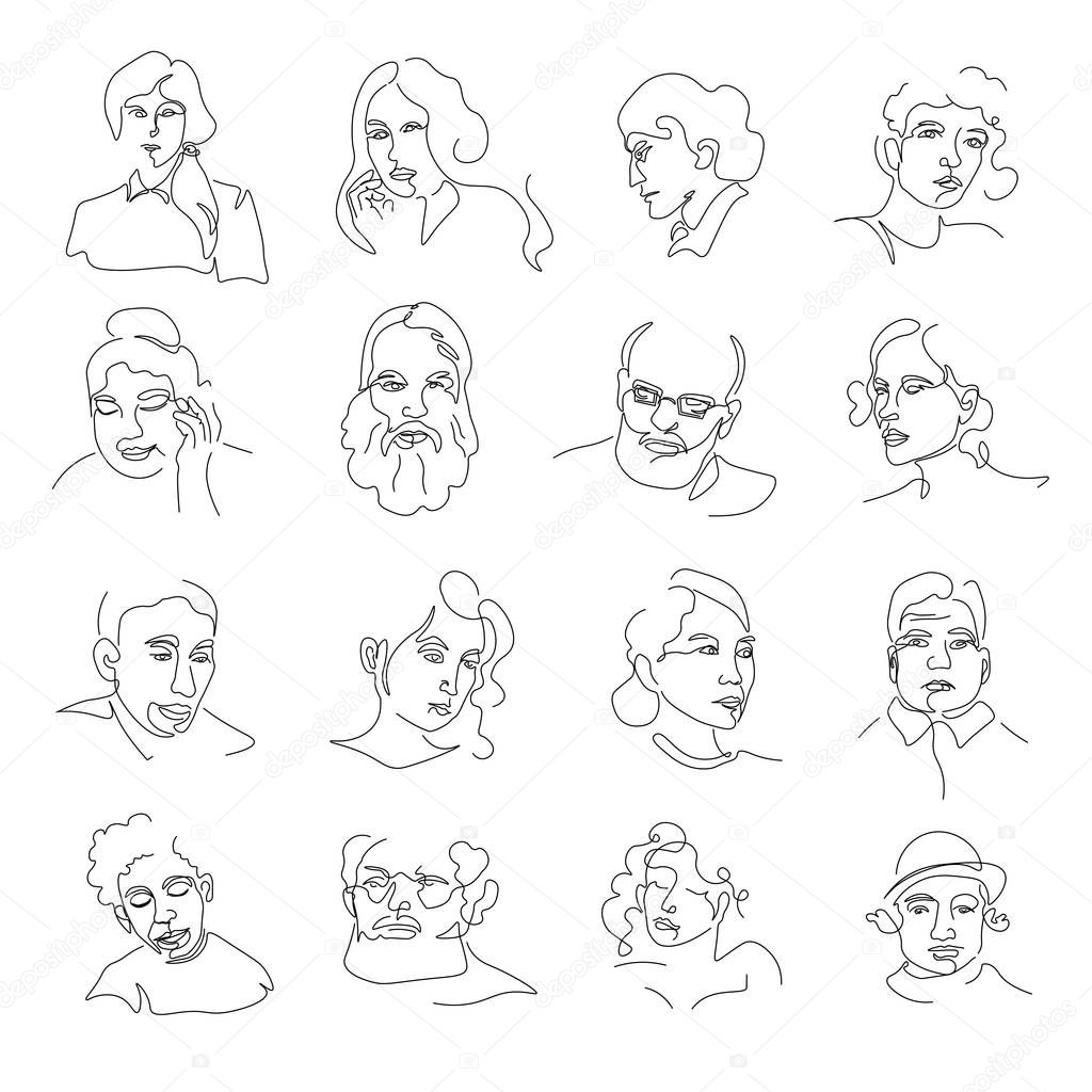 People portraits or sketch avatars, men and women faces