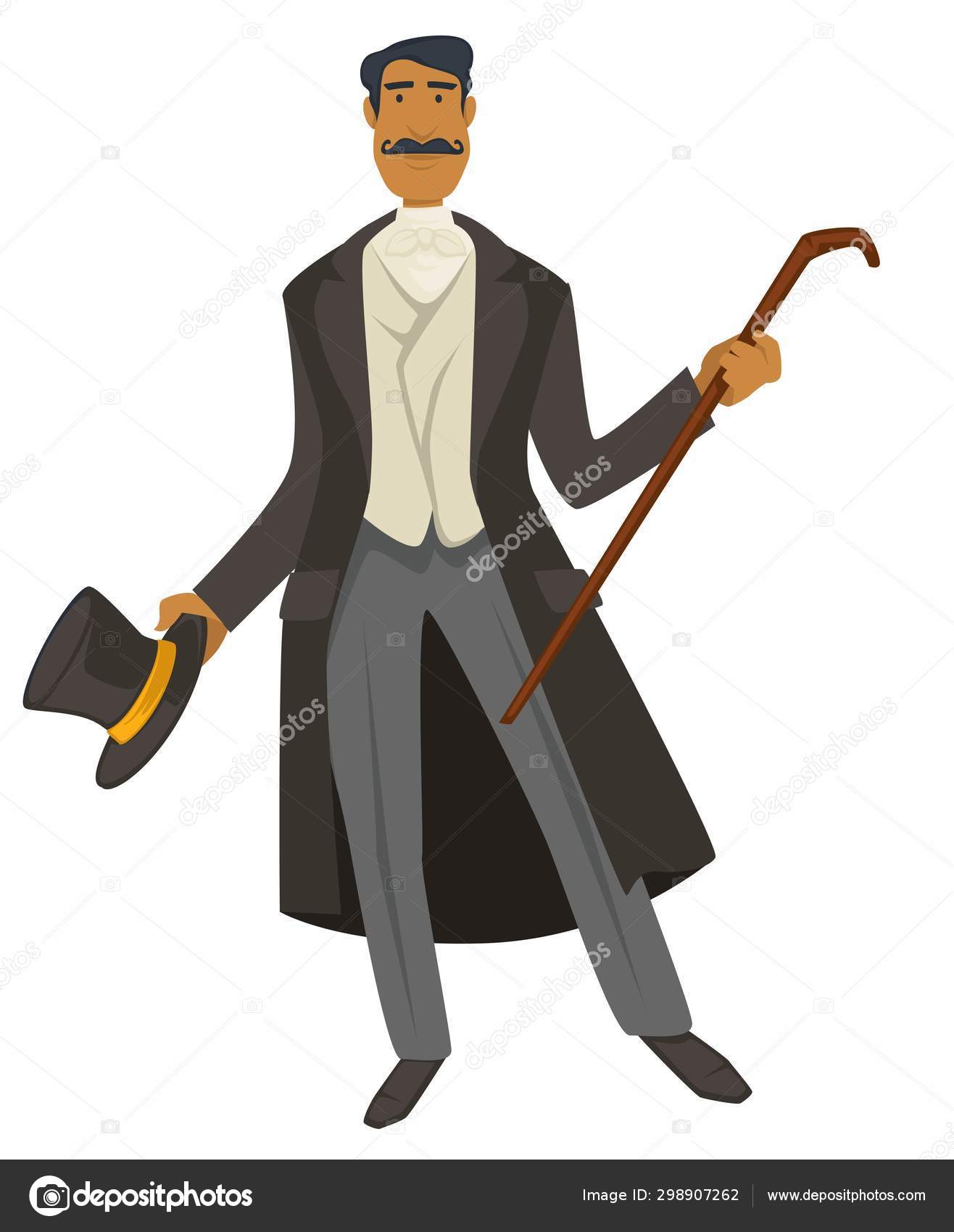 Gentleman with cylinder and cane, 1900s fashion style isolated character  Stock Vector by ©Sonulkaster 298907262