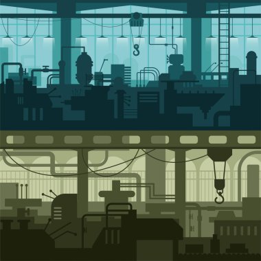 Fabrika veya fabrika, makine sanayi, konveyör ve üretim hattı