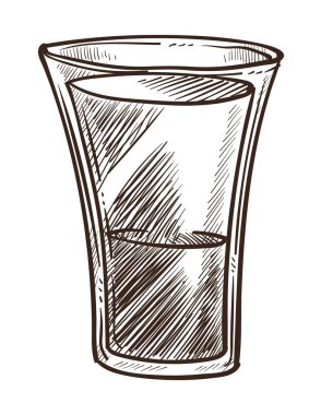 Alkol içecek, cam votka, tekila veya sambuca izole kroki