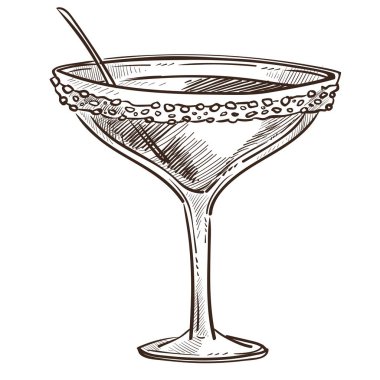 Daiquiri kokteyl izole kroki, cam kenarlarında şeker ile alkol içecek