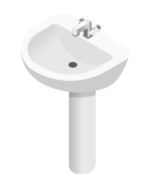 Lavabo ve soğuk ve sıcak su, banyo mobilyaları ile musluk