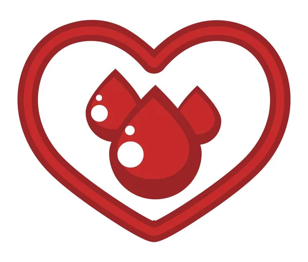 Centro donatore isolato icona, cuore e gocce di sangue — Vettoriale Stock