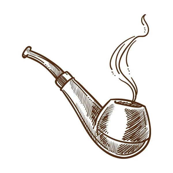 Smoking pipe or tobacco product with smoke isolated sketch — Stock Vector
