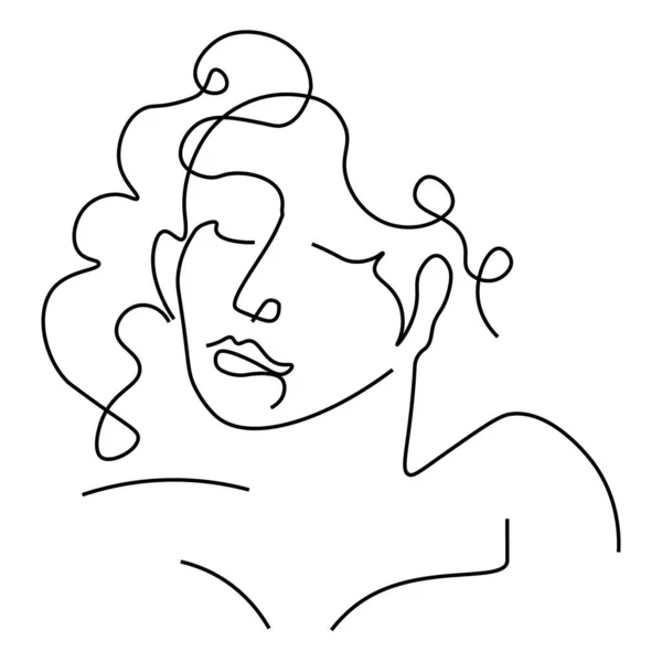 Meisje met gesloten ogen overzicht portret of avatar, geïsoleerde schets — Stockvector