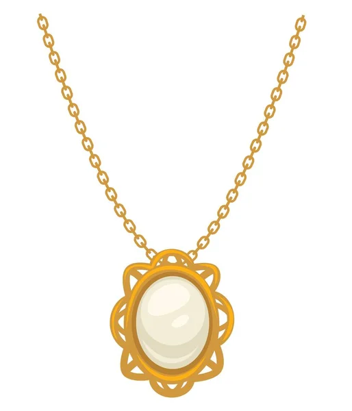 Colgante o collar de oro con perla, estilo 1910s, joyería aislada — Vector de stock