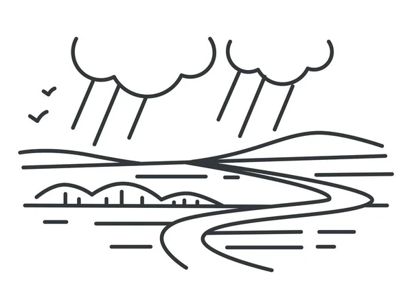 Pluie et paysage, montagnes et collines, esquisse de contour de vallée — Image vectorielle