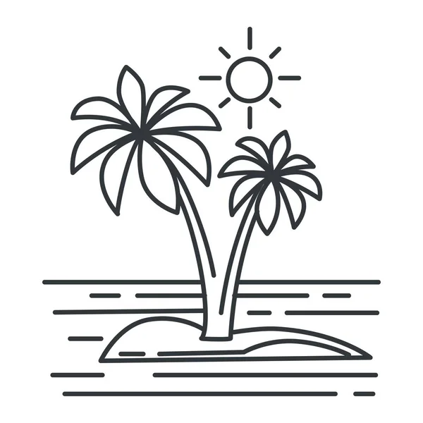Tropical island, summer landscape, ocean or seascape outline sketch — Stock Vector