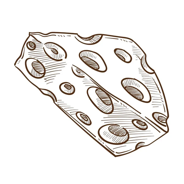 Livsmedel eller mejeriprodukter, ost med hål isolerade skiss snack — Stock vektor