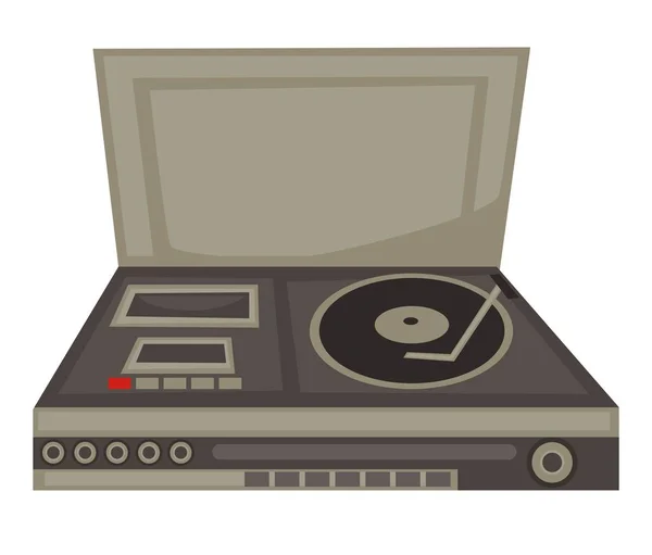 DJ panel van 70s, vinyl disc en cassettespeler, knoppen — Stockvector