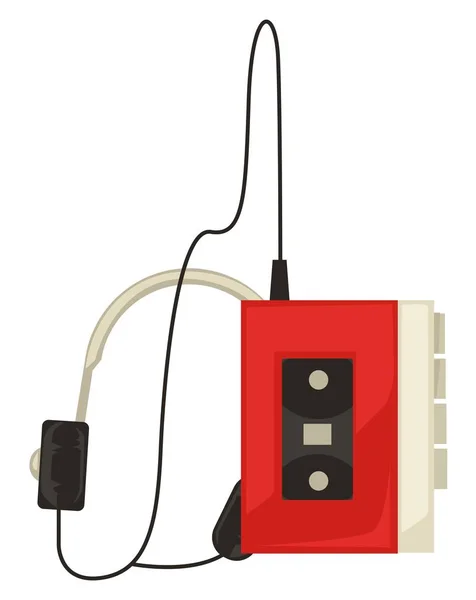Reproductor de música de los años 80 con auriculares, escuchar música, objetos aislados — Vector de stock