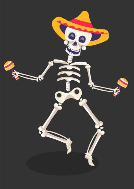 Ölüler Günü sembolü, maracas ile sombrero iskelet, Dia de Los Muertos