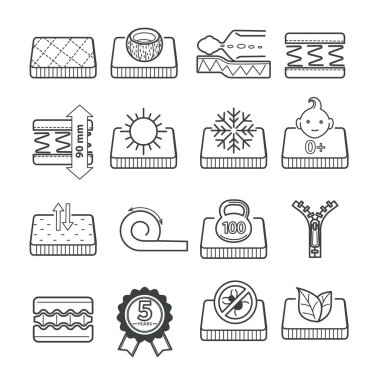 Yatak yastık özellikleri Lineart simgeleri, ortopedik yatak