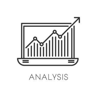 Grafik dizüstü bilgisayar, iş analizi ve strateji izole simgesi geliştirme