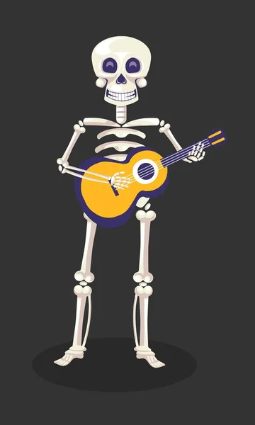 Fête mexicaine des morts, Squelette avec guitare, Fête mexicaine — Image vectorielle