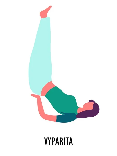 Postura de Vyparita, posición de yoga o asana, deporte y fitness — Archivo Imágenes Vectoriales