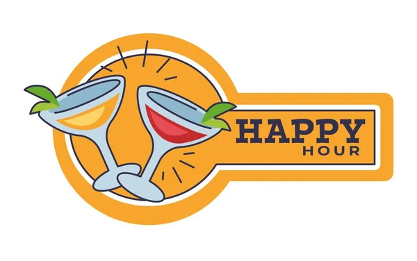 Happy hour in pub or bar isolated icon, cocktail party — Stock Vector