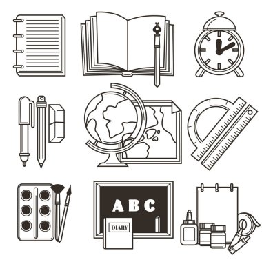 Eğitim izole simgeler, okul veya üniversite anahat sembolleri