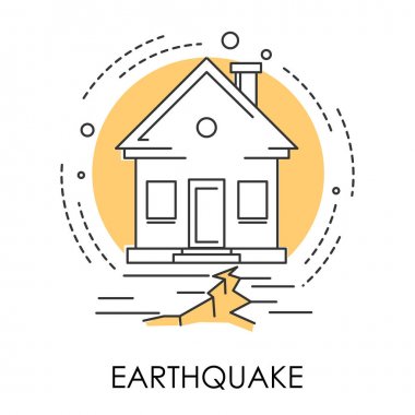 Deprem izole simgesi, ev ve zemin imha, doğal afet