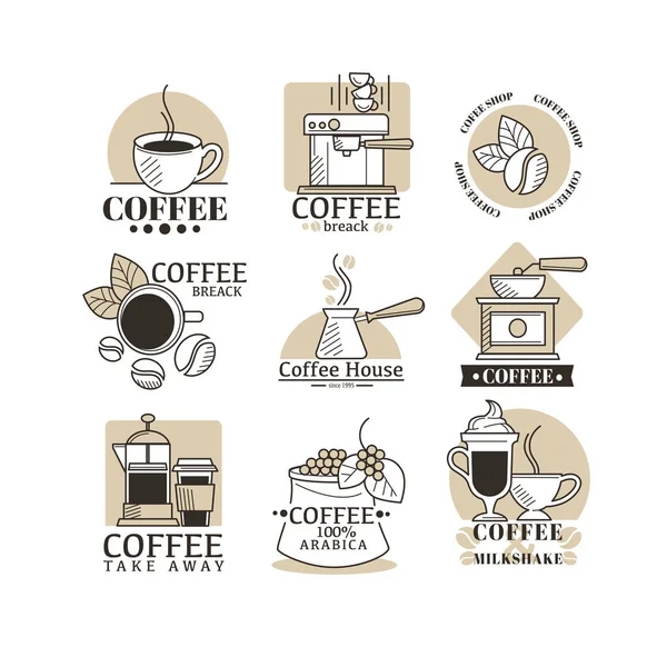 Kahvehane veya kafe izole simgeler, fasulye ve fincan sıcak içecek