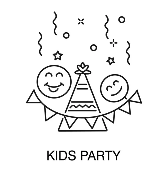 Urodziny dzieci impreza na białym tle ikona, stożek kapelusz i wieniec — Wektor stockowy