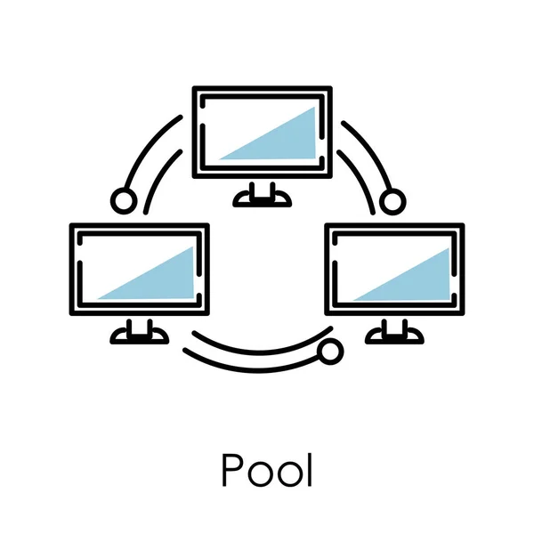 Exploitation minière en ligne, connexion réseau Bitcoin ou icône de piscine isolée — Image vectorielle