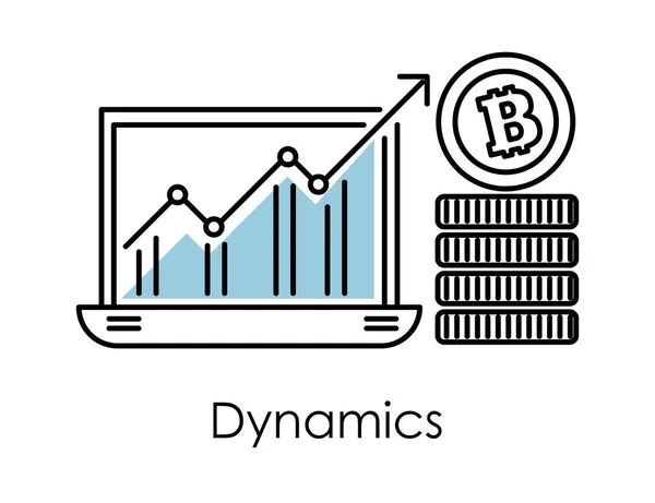 Marketing a finance, bitminová dynamika v izolované ikoně přenosného počítače — Stockový vektor