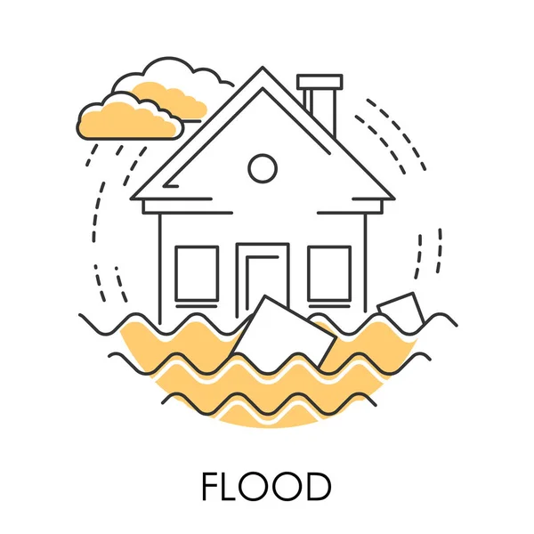 Flood isolated icon, house drowning in water, natural disaster — Stock Vector