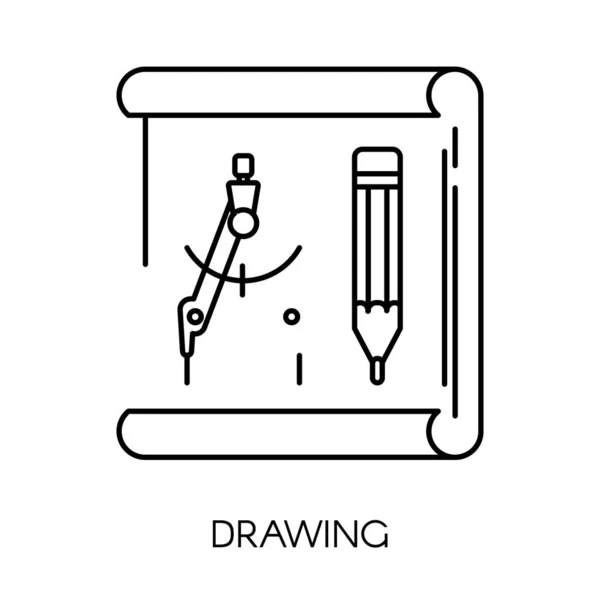 Dessin et papeterie icône de contour isolé, crayon et diviseur — Image vectorielle