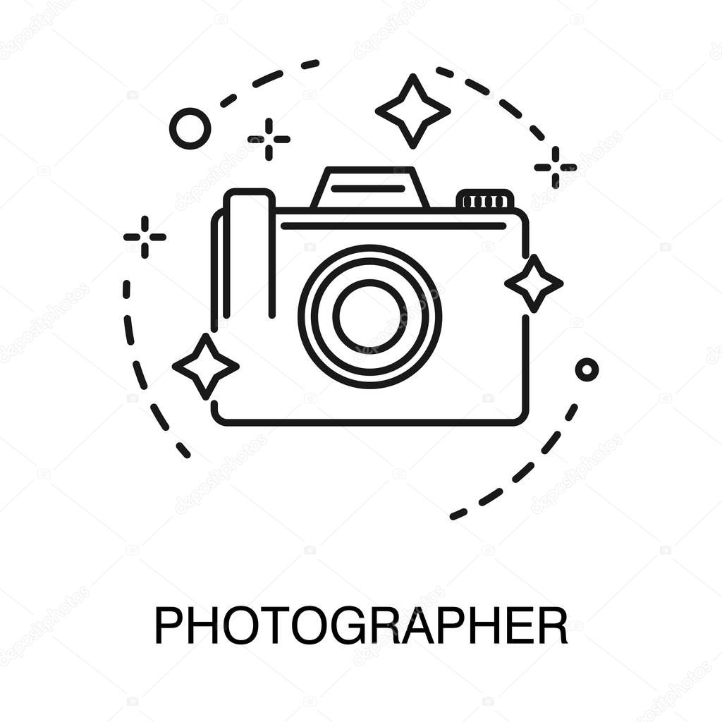 Photo camera isolated outline icon, photographer services