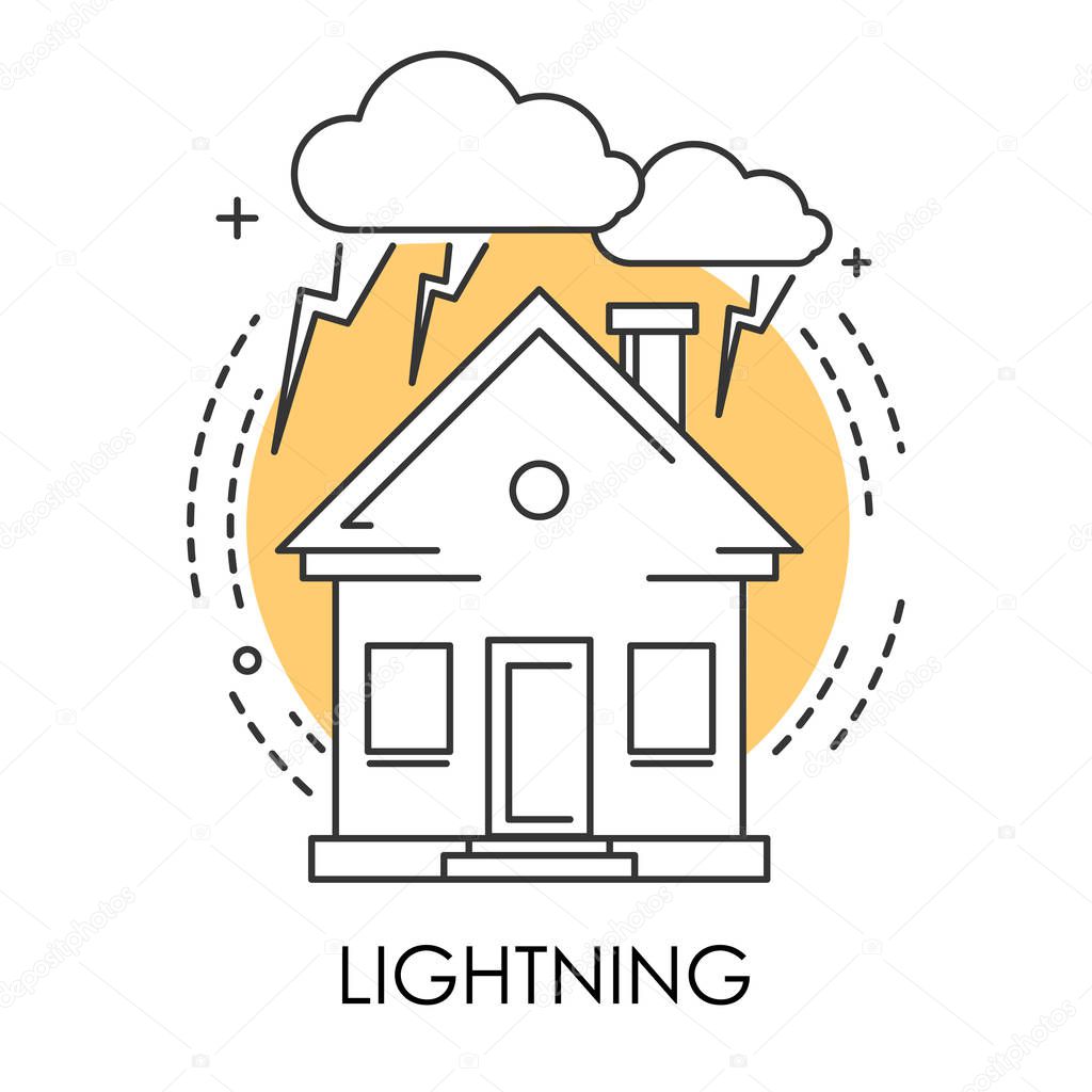 House and lightning or thunder isolated icon, natural disaster