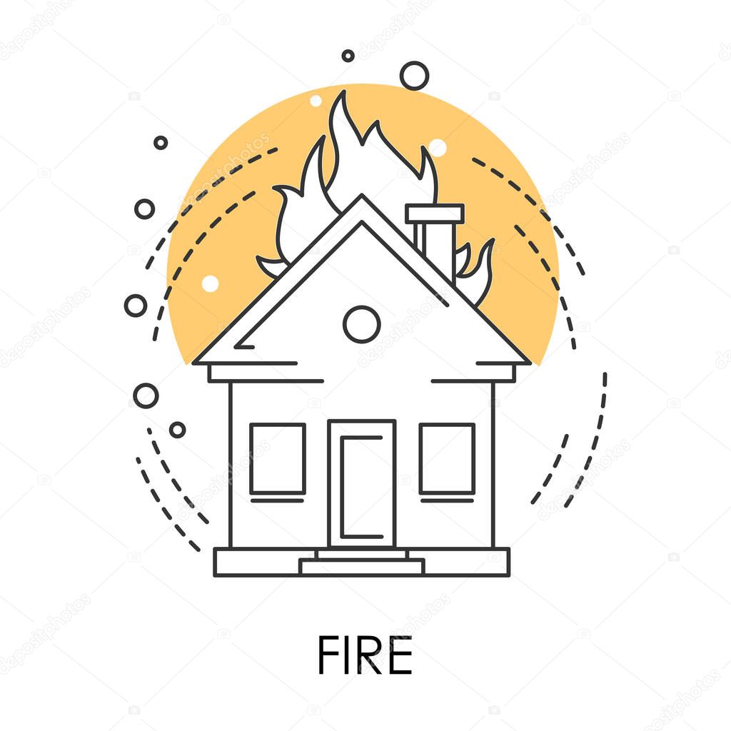 Fire isolated icon, natural disaster or human fault , house in flame isolated icon vector. Environmental problem, danger real estate destruction. Ecology destructive element awareness, life protection